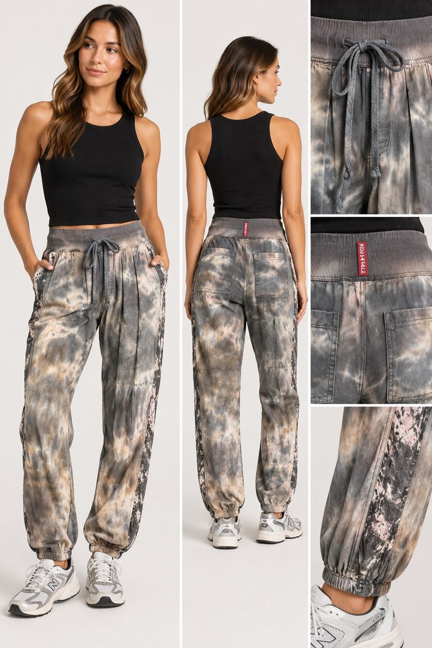 Hard Tail Forever XS Tie Dye Jogger Pants Gray Brown Made in USA Y2K